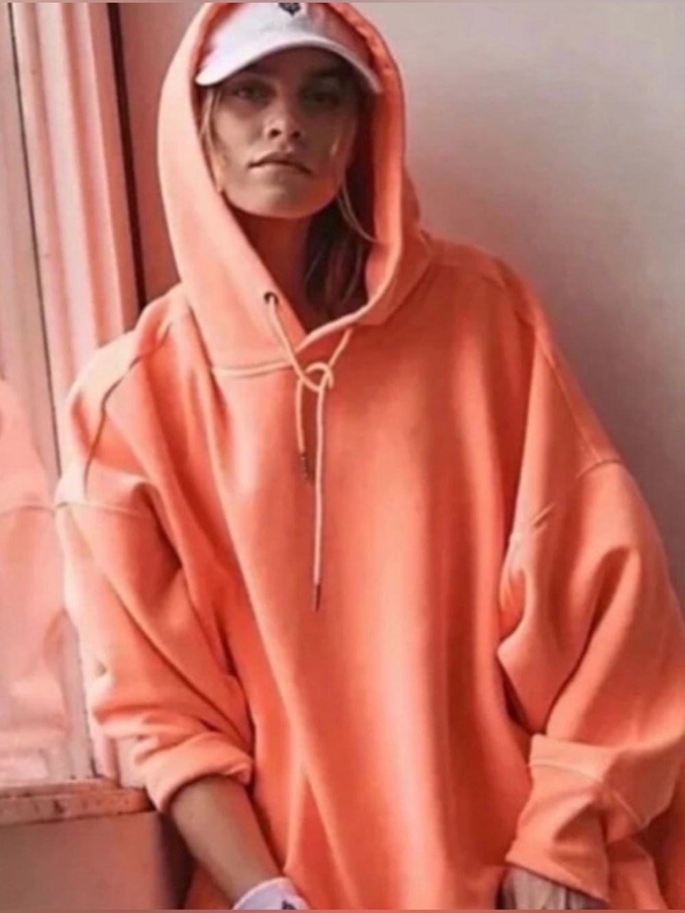 New Free People Final Call Hoodie In Neon Coral Size M